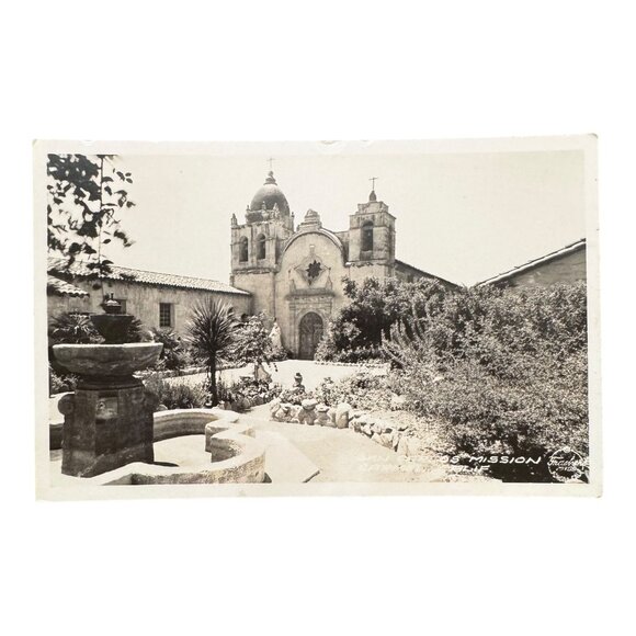 Vtg San Carlos Mission Carmel CA Blk & White Postcard Unused Landmark Photograph - Picture 1 of 2